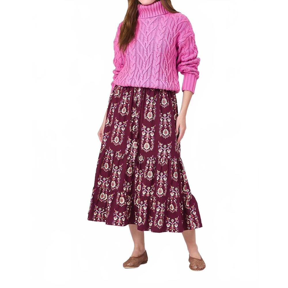 NEW LIVRO market bramble motifs maxi skirt in burgundy